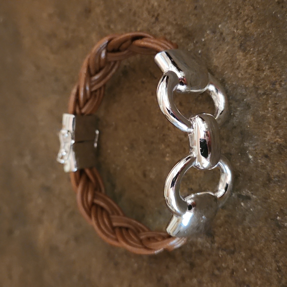 Equestrian Leather Bracelet Brown/Silver Med
